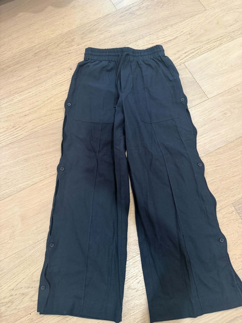 Sea New York Black Wide-Leg Button-Trim Pants